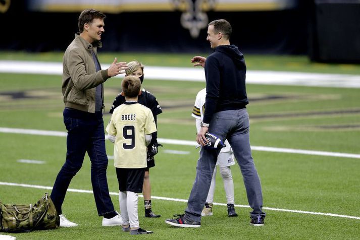 Það fór vel á með þeim Drew Brees og Tom Brady eftir leikinn.