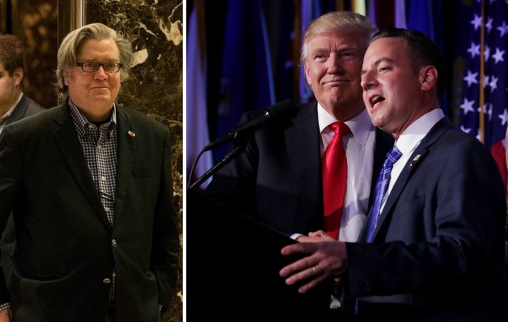 Stephen Bannon, Donald Trump og Reince Preibus.