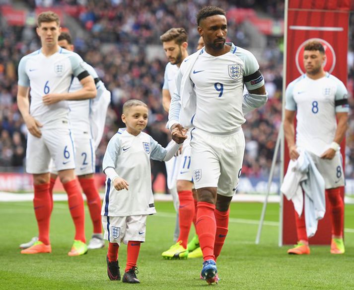 Vinirnir Bradley Lowery og Jermain Defoe.