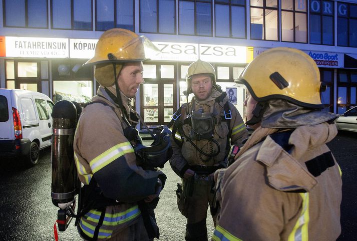 Við Hamraborgina í morgun. 