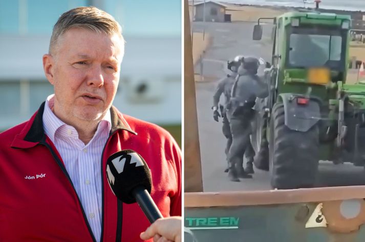 Jón Þór Víglundsson, upplýsingafulltrúi Landsbjargar, sendi yfirlýsingu frá félaginu. Hinu megin á myndinni má sjá skjáskot af myndbandi af handtöku mannsins sem var með byssuna.