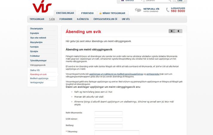 Skjáskot af vef VÍS.