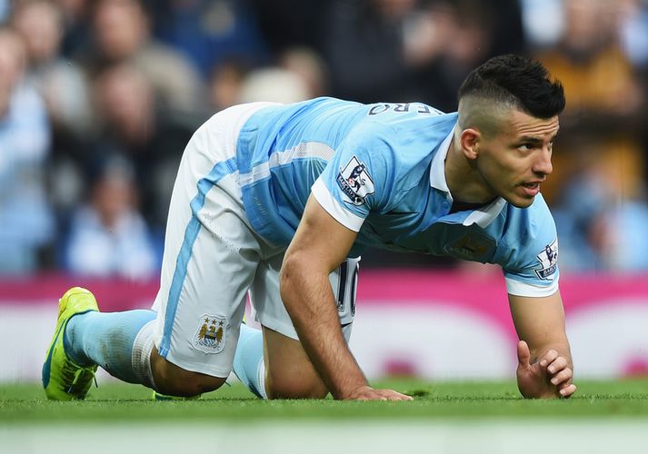 Sergio Aguero skoraði eitt mark í 4-0 sigri Man. City á Bournemouth í dag.