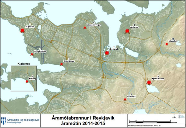 Brennurnar tíu í Reykjavík.