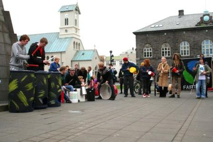 Góð stemmning var á Austurvelli í dag.