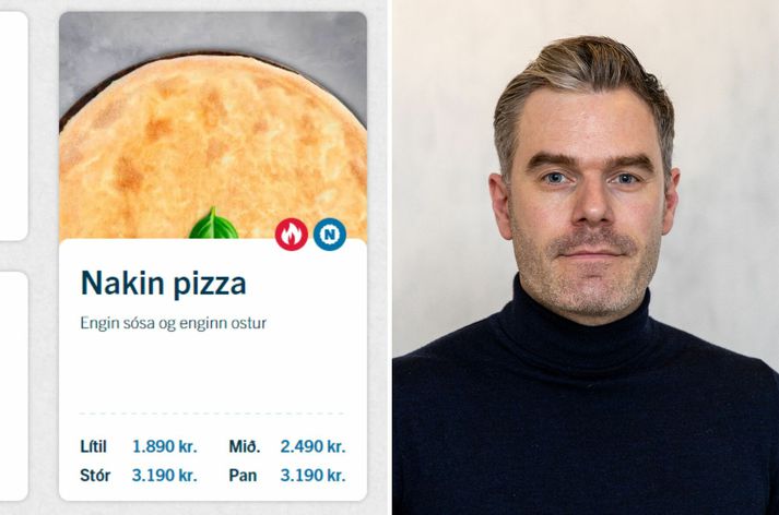 Magnús Hafliðason segir pítsuna vera grín.
