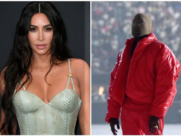 Kim Kardashian mætti óvænt í hlustunarpartý fyrrverandi mannsins síns, Kanye West. Hér má sjá hann stíga á svið í partýinu.