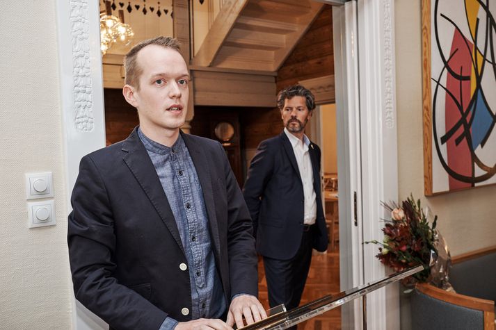 Jónas Reynir sté í pontu í Höfða í gær og ávarpaði gesti. 
