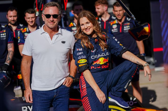 Christian Horner og leikkonan Drew Barrymore á síðasta ári.