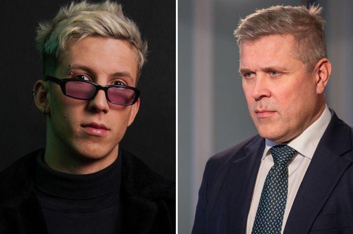 Brynjar Barkarson (t.v.) er kærasti dóttur Bjarna Benediktssonar, fyrrverandi forsætisráðherra, (t.h.). Hann hefur undanfarið vakið athygli á sér fyrir andúð á innflytjendum og hælisleitendum.