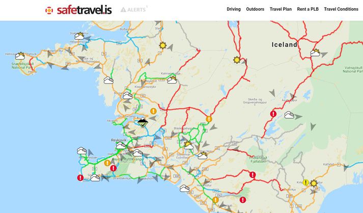 Á vefnum Safetravel.is má sjá færð á vegum og veður á einum stað.