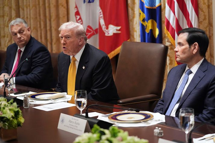 Donald Trump og Marco Rubio eru hér fyrir miðju og hægra megin á myndinni.