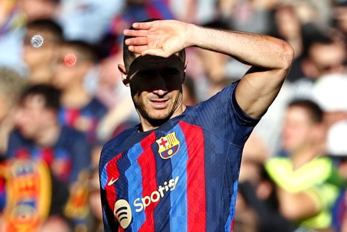 Robert Lewandowski í leik Barcelona og Espanyol í spænsku deildina um helgina.