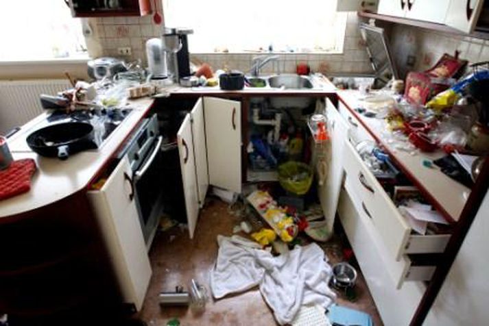 Svona leit eldhúsið út í einu íbúðarhúsi á Selfossi í gær.