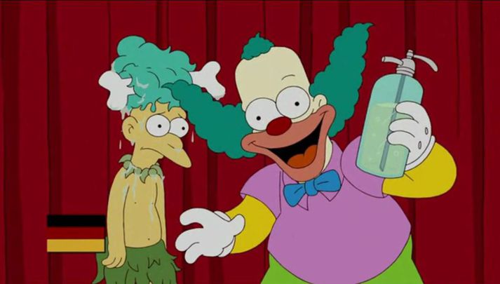 Trúðurinn Krusty og aðstoðarmaður hans Sideshow Mel.