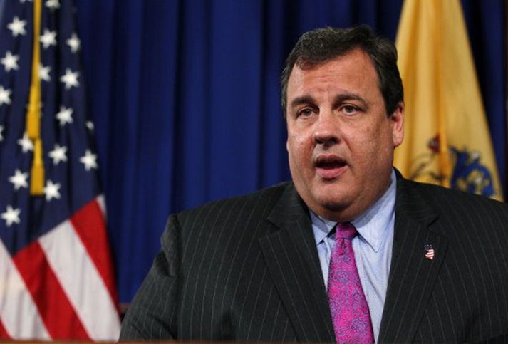 Chris Christie á blaðamannafundi í dag.