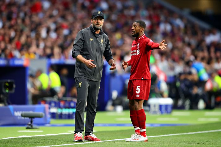 Klopp og Wijnaldum í úrslitaleiknum í ár.