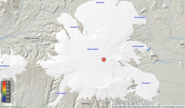 Mýrdalsjökull skalf í dag en enginn órói mældist í kjölfarið.