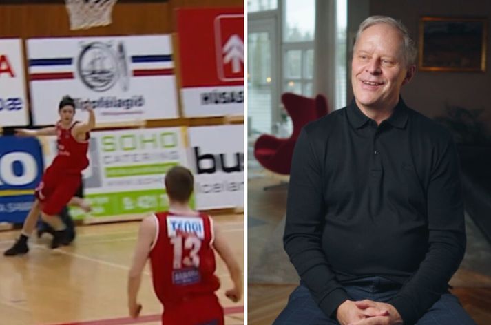 Svali Björgvinsson gat ekki varist brosi þegar hann rifjaði lýsingu sína á frægri flautukörfu Kára Jónssonar upp.