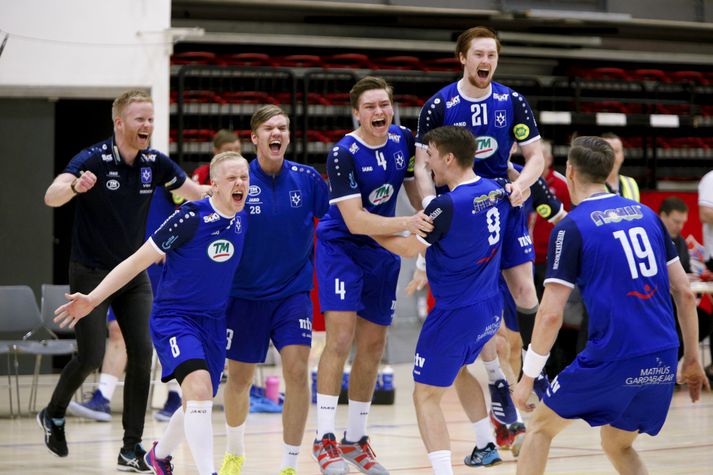 Stjörnumenn fagna í leikslok.
