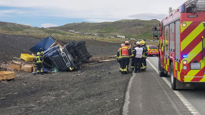 Frá slysstað í dag.