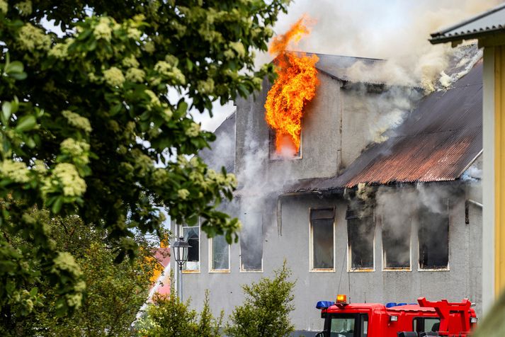 Frá vettvangi brunans þann 25. júní síðastliðinn.