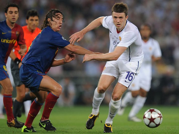 Michael Carrick (til hægri) í úrslitaleik Meistaradeildarinnar.