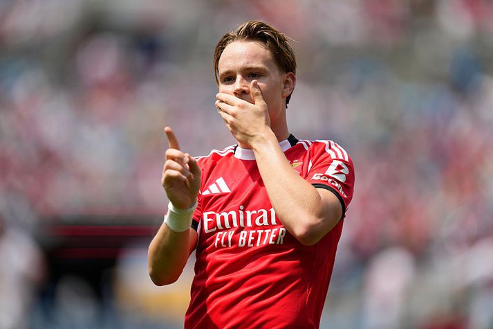 Andreas Schjelderup er í dag leikmaður Benfica í Portúgal en spilaði í Danmörku þegar hann braut af sér.