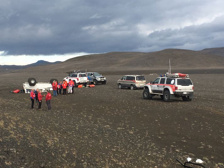 Liðsmenn hálendisvaktarinnar á slysstað árið 2017 eftir að kona velti bíl sínum á Sprengisandsleið.