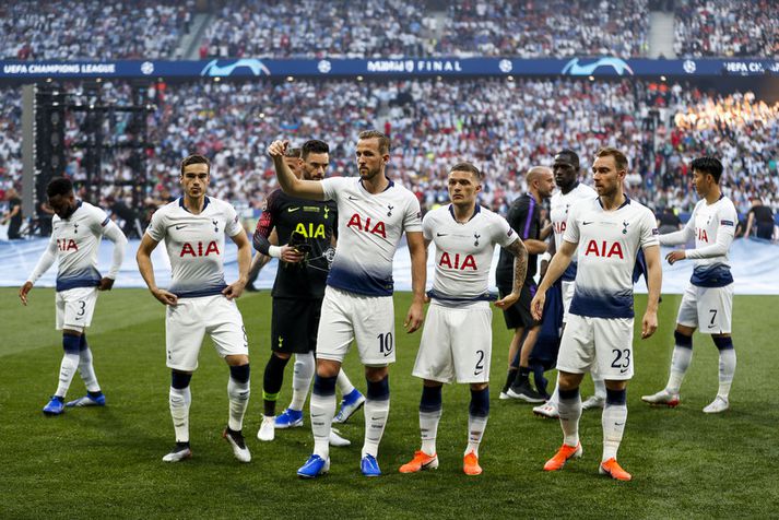 Harry Kane og félagar eftir úrslitaleikinn í  Meistaradeildinni.