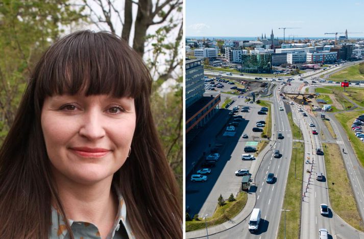 Hólmfríður var að hjóla yfir Kringlumýrarbraut inn á Laugaveg þegar ekið var á hana.