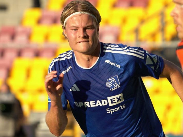 Andri Lucas skoraði eina mark leiksins í sigri Lyngby í dag.