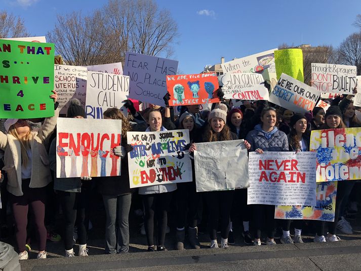 Frá kröfugöngu nemenda í Washington DC um helgina.