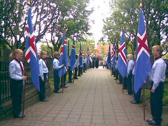 Heiðursvörður skáta í morgun.