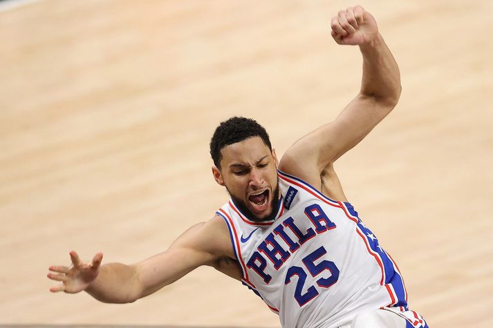 Ben Simmons í leik með Philadelphia 76ers í NBA-deildinni á síðustu leiktíð.