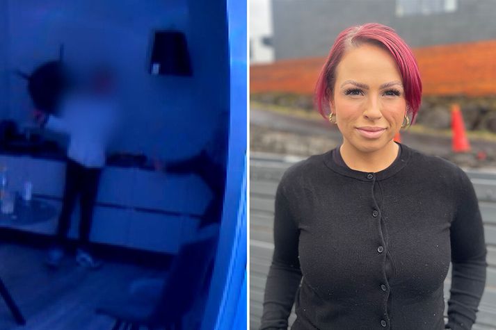 Fyrrverandi sambýlismaður Margrétar Mjallar sést á myndinni berja hana með stól. Myndefnið er úr öryggismyndavél.