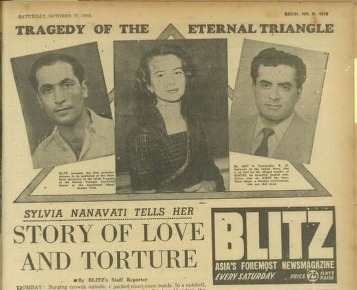 Málið vakti mikla athygli á Indlandi á sínum tíma en hér eru aðalpersónurnar á forsíðu eins stærsta dagblaðs Indlands, Nanavati-hjónin og Prem Ahuja.