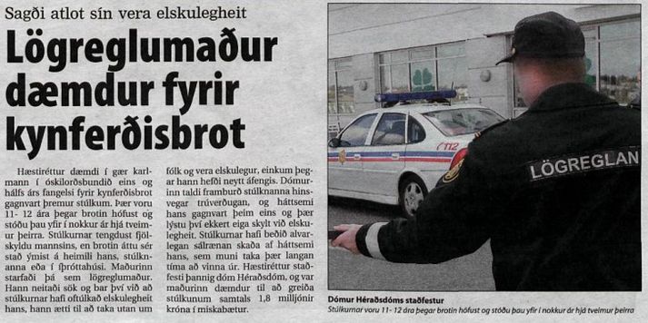 Frétt DV frá 21. nóvember 2003 þar sem greint er frá dómsniðurstöðu yfir lögreglumanninum fyrrverandi.