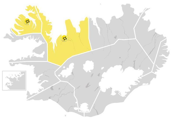 Gular viðvaranir verða í gildi á norðvestantil á landinu til miðnættis.