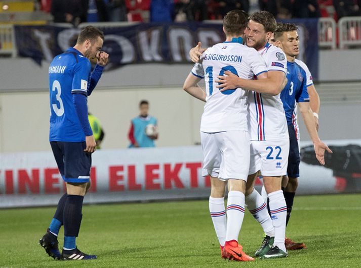 Björn Bergmann skoraði sitt fyrsta landsliðsmark í sigrinum á Kósóvó á föstudaginn í síðustu viku.