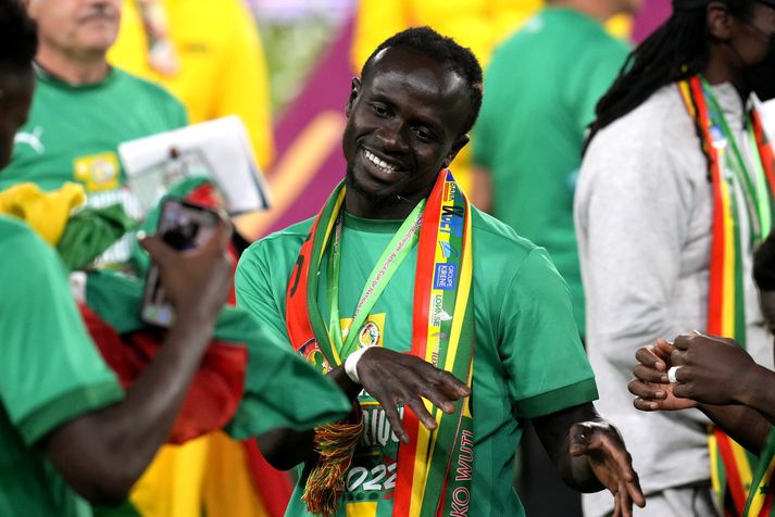 Sadio Mane var brosmildur í leikslok enda voru hann og félagar hans í senegalska landsliðinu að landa sögulegum titli fyrir þjóð sína.