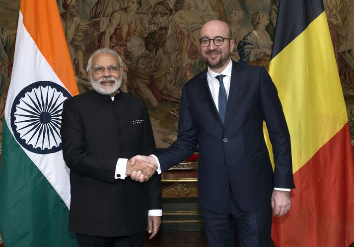 Forsætisráðherra Indlands Narendra Modi hitti Charles Michel í Belgíu í gær.