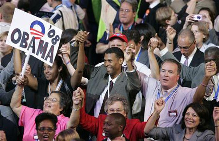 Það var svo sannarlega kátt í höllinni í Denver, á flokksþingi demókrata, þegar Barack Obama var formlega útnefndur forsetaframbjóðandi flokksins.