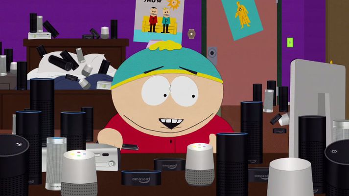 Cartman skemmti sér vel með hjálp Alexu og Siri.