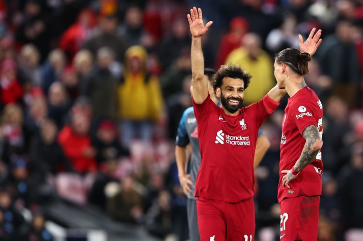 Mohamed Salah skoraði fyrra mark Liverpool í kvöld.