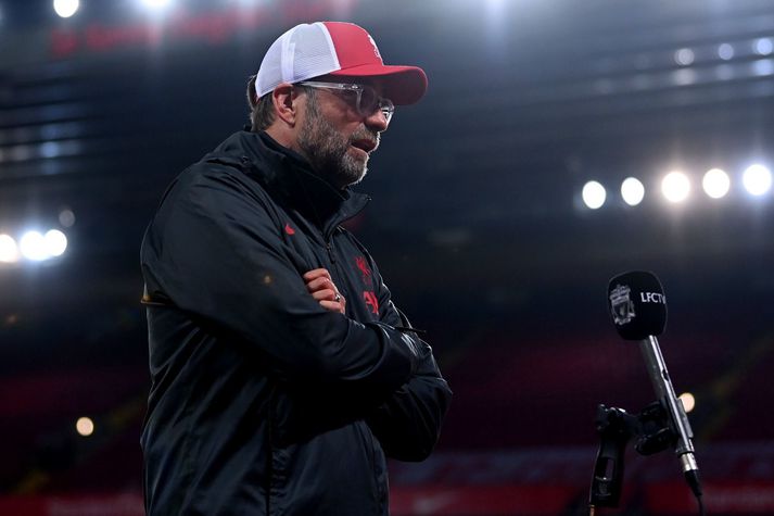 Jürgen Klopp, knattspyrnustjóri Liverpool, var ekkert alltof brosmildur í viðtalinu á Sky Sports eftir leikinn.