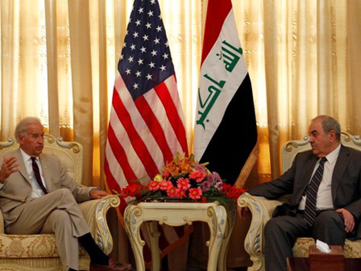 Biden átti fund með Allawi í Bagdad fyrr í dag. Mynd/AP