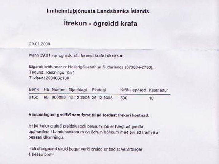 Fékk innheimtukröfu þriggja ára gamall.