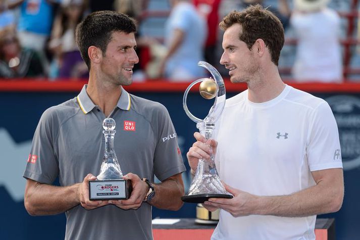 Murray og Djokovic eftir rimmuna í gær.