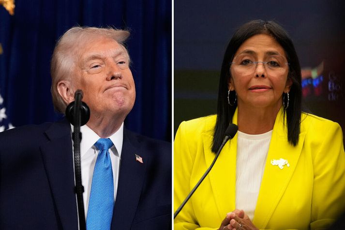 Trump sagðist ætla að taka við völdum í Venesúela tímabundið en Rodriguez kvaðst í ávarpi sínu til venesúelsku þjóðarinnar taka við af Maduro. 